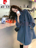 皮爾卡丹（pierre cardin）斗篷毛呢外套女秋冬新品小個(gè)子赫本風(fēng)中長(cháng)款雙面羊絨大衣呢子女士 藍色 【款】 M 【95-108】 曬單實(shí)拍圖