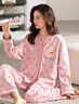 浪莎（LangSha）純棉睡衣女春秋季長(cháng)袖開(kāi)衫中青年女士寬松大碼家居服可外穿套裝 M8216粉 2XL (130-150斤) 曬單實(shí)拍圖