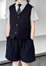 紛資言夏季男童西裝禮服小少爺西服花童生日衣服六一兒童主持演出服 灰色馬甲+白條紋短袖襯衫+闊腿長(cháng) 90 建議體重20-26斤 曬單實(shí)拍圖