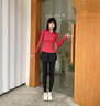 徽格兒（phigeer）紅色長(cháng)袖女t恤衛衣春秋速干半拉鏈打底衫戶(hù)外健身跑步運動(dòng)訓練服 【基礎款】紅色兩件套（黑褲） M 曬單實(shí)拍圖