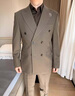 皮爾卡丹（pierre cardin）高級感雙排扣西服套裝男新郎結婚商務休閑春秋季新款正裝西裝上衣 棕色（西服+西褲+馬甲）送領帶 XL (適合126-140斤) 曬單實拍圖