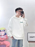 LEEREDPOI潮牌寬松套頭衛衣男韓版連帽印花休閑長(cháng)袖t恤男女同款春秋外套 白色加絨 XL （建議130-145斤） 曬單實(shí)拍圖