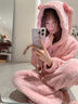 途尊珊瑚絨睡衣女秋冬季加絨加厚新款?lèi)?ài)心口袋法蘭絨家居服套裝可外穿 粉色套裝 2XL 建議（120-140斤） 曬單實(shí)拍圖