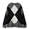 森馬（Semir）森柔|毛衣女冬菱形格撞色落肩圓領(lǐng)寬松套頭衫慵懶學院風毛衫 灰黑色調(diào)00329 XL 曬單實拍圖