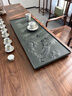 冬帝天然烏金石頭茶盤(pán)整塊一體原石雕刻龍茶臺高檔天羅茶托盤(pán)辦公茶具 100*40*3(天羅綠) 曬單實(shí)拍圖