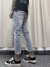 皮爾卡丹（pierre cardin）刺繡拼接破洞卷邊春季男九分褲新款修身9分休閑針織針織牛仔褲男 淺藍 28 曬單實(shí)拍圖
