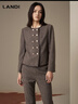 藍地（LANDI）花紗復古高級感羊毛短款西服外套女套裝西裝冬新品 咖啡花紗 XL 曬單實(shí)拍圖