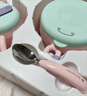 babycare兒童餐具輔食碗注水保溫碗不銹鋼叉勺寶寶吃飯喝水?huà)雰褐軞q禮盒粉 曬單實(shí)拍圖
