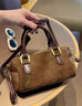 桂岐 韓版秋冬新款復古絨面單肩斜跨小包包枕頭包波士頓手提女包潮 可可咖 曬單實(shí)拍圖