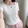 Teenie Weenie【送項鏈】小熊女夏季方領(lǐng)氣質(zhì)時(shí)髦針織短袖正肩T恤 白色 S (160) 曬單實(shí)拍圖