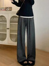 鹿王戀雪韓系細(xì)閃休閑褲女2025秋冬季新款高級(jí)感拖地褲加絨加厚闊腿褲子 深灰色-加絨 常規(guī) L 曬單實(shí)拍圖