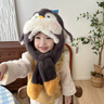 趣木也兒童耳朵會(huì )動(dòng)會(huì )叫可愛(ài)企鵝毛絨帽子圍巾一體加厚保暖防寒騎車(chē)護耳 卡其企鵝【捏一捏耳朵可以動(dòng)】適合3-12歲 曬單實(shí)拍圖