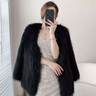 麗紗蓓兒皮草披肩禮服幼奈皮草新款貉子毛毛貴婦斗篷真皮草披肩外套女輕奢 赫本黑 均碼 曬單實(shí)拍圖