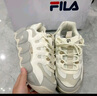 FILA斐樂(lè )女鞋休閑鞋面包可頌鞋復古老爹鞋舒適增高輕便耐磨運動(dòng)鞋 豆腐白/燕麥色-TO 37.5 曬單實(shí)拍圖