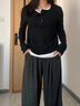 班尼路S&K系列打底衫女裝長(cháng)袖t恤女秋冬季新款假兩件潮流上衣服修身秋衣 麻灰#純色 【柔軟親膚】 L 曬單實(shí)拍圖