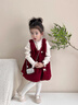 班喜迪女童連衣裙冬裝新款寶寶公主裙套裝周歲禮服秋冬加絨兒童背心裙子 紅色 100 曬單實(shí)拍圖