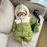 木木屋（mumuwu）品牌童裝嬰兒羽絨服連體衣冬季新款小恐龍寶寶外出服滿(mǎn)月百天爬服 淺綠色+包包 66 適合3-4個(gè)月體重10斤-13斤 曬單實(shí)拍圖