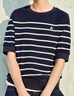 納維凱爾意大利小帆船女全棉抑菌體恤寬松條紋短袖T恤2325505502 藍白 S  曬單實(shí)拍圖
