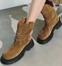 UR冬季新款女士金屬扣厚底真皮靴子UAYS50107 咖棕 38 曬單實(shí)拍圖