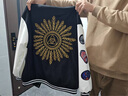 馳桓美式復古光明之眼刺繡vibe棒球服夾棉夾克男高街寬松情侶國潮外套 黑色升級版大太陽(yáng) 常規 XL 高版本刺繡工藝 建議130-150斤 曬單實(shí)拍圖