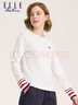 ELLE ACTIVE時(shí)尚百搭圓領(lǐng)純棉長(cháng)袖T恤女袖口撞色柔軟上衣打底衫女 白色 L 曬單實(shí)拍圖