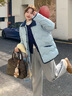 妍莉芬（yanlifen）小香風(fēng)羽絨棉服女裝2025冬季短外套女2025年新復古棉衣羽棉襖絨服 藍色 L 曬單實(shí)拍圖