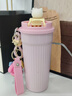 oktp保溫杯女士高顏值便攜外出學(xué)生簡(jiǎn)約咖啡保冷辦公室吸管杯新年禮物 雙飲款丨粉提繩550ML 【小貓貼+凱蒂貓套裝】 曬單實(shí)拍圖