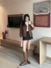 香影【咩咩絨】咖色pu皮衣短外套女2025冬季新款美式復古翻領(lǐng)夾克 咖色 S 155/80A/85-95斤 曬單實(shí)拍圖