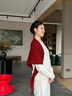 吳蠶里（WUCANLI）2025新款100%羊毛純色針織三角圍巾秋冬外搭保暖護頸圍脖百搭披肩 紅色 180*66cm 曬單實(shí)拍圖