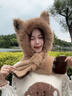 唐獅（TonLion）新款毛絨雷鋒帽子冬季男款保暖兩件套頭帽子圍巾一體女圍脖騎行 卡其色 曬單實(shí)拍圖