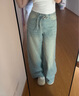 范思藍恩美式復古做舊系帶牛仔闊腿褲2025秋季新款直筒牛仔褲3013 牛仔藍 M 曬單實(shí)拍圖