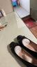 路施南真皮工作鞋女中跟2025春秋新款蝴蝶結單鞋女通勤鞋方頭粗跟小皮鞋 黑色560-236Q(3cm) 38 曬單實(shí)拍圖