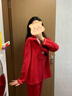杰麗·莫克（Jerrie Mock）華夫格紅色結婚情侶睡衣春秋款純棉長(cháng)袖喜慶新婚本命年家居服套裝 一套裝-紅色華夫格套裝 L 女(建議100-120斤) 曬單實(shí)拍圖