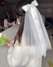 邦帛世白色頭紗新娘主婚紗結婚領(lǐng)證求婚訂婚告白超仙高級感蓬蓬影樓拍照 蝴蝶結頭紗45cm 曬單實(shí)拍圖