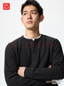 優(yōu)衣庫男裝女裝情侶華夫格亨利領(lǐng)套頭衫長(cháng)袖T恤25秋冬新款479784 09 黑色 M 曬單實(shí)拍圖