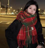 雪茜曼秋冬季韓版情侶款保暖格子圣誕紅仿羊絨圍脖針織加厚騏驥紅圍巾女 曬單實(shí)拍圖