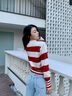 TOMMY HILFIGER【半高領(lǐng)條紋】春秋季女裝純棉條紋圓領(lǐng)肌理內(nèi)搭打底針織衫42155 紅白條紋XNN M （推薦：110-120斤） 曬單實(shí)拍圖