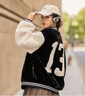 JRET休閑外套女秋冬棒球服外套學(xué)生外穿韓版中長(cháng)款棉服女加厚女外套 黑白 S (95-115斤) 曬單實(shí)拍圖