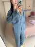 熱妒睡衣女春秋季藍色高級感純棉紗布嬰兒棉帶胸墊可外穿套裝 53424（帶胸墊） L 曬單實(shí)拍圖