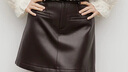 紅袖梨型身材遮胯A字半身裙2025冬季新款女裝復古輕熟氣質(zhì)PU皮咖短裙 咖啡037 L 曬單實(shí)拍圖