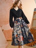兩三事梵高文藝 花海星砂 2025秋季新款法式印花裙擺拼接a字連衣裙 黑色 M 曬單實(shí)拍圖