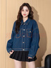 唐獅（TonLion）2025春女翻領(lǐng)口袋細節牛仔外套 深牛仔藍  M  曬單實(shí)拍圖
