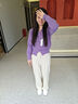 雪妃藍琪褲子女裝秋冬季套裝2025新款一整套減齡設計感針織開(kāi)衫休閑闊腿褲 紫色毛衣+杏色褲子 L 【建議110-125斤】 曬單實(shí)拍圖