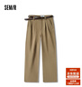 森馬（Semir）休閑褲女長(cháng)褲腰帶ins潮秋季磨毛做舊打褶闊腿褲101524127020B 曬單實(shí)拍圖