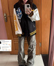凱普蒂美式復古國潮字母刺繡棒球服情侶款春季新款2025寬松學(xué)生夾克外套 8013黑色 常規 M 【95-105斤】 曬單實(shí)拍圖