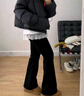 棉致加絨加厚黑色微喇牛仔褲女秋冬季高腰顯瘦彈力休閑直筒闊腿褲子女 F9131黑色【加絨高品質(zhì)】 XL 130-150斤 曬單實(shí)拍圖