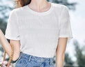 百圖betu女裝夏季新款T恤立體提花肌理寬松圓領(lǐng)短袖T恤女2304T12 米白 XS 曬單實(shí)拍圖