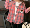 圖圖小象女童襯衫2026春季新款寶寶復古格子襯衣兒童磨毛外套 粉色 120 曬單實(shí)拍圖