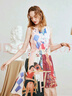 兩三事格蕾筆記 2025夏季新款復古抽象印花雙層裙擺背心裙連衣裙 花色 L 曬單實(shí)拍圖