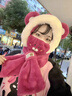 DFBK冬季帽子圍巾一體女款加絨加厚可愛(ài)小熊保暖護耳滑雪帽冬天三件套 玫紅色（帽子圍巾一體） M(56-58cm) 曬單實(shí)拍圖